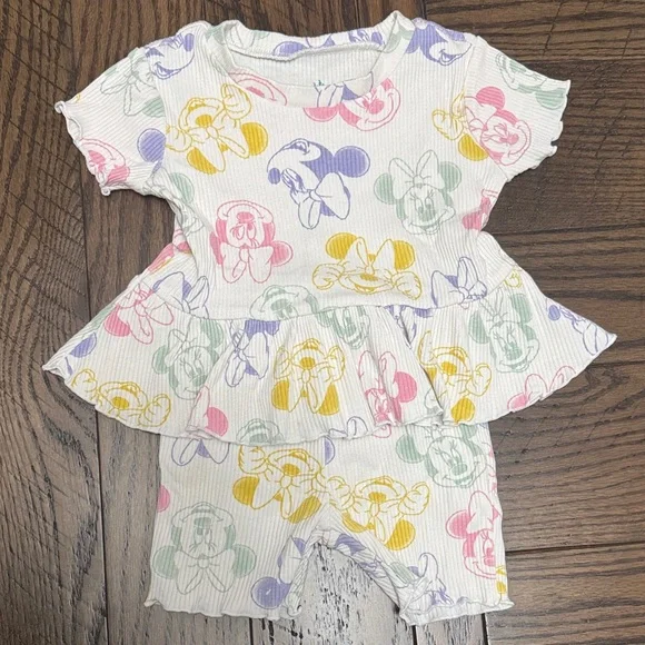 🐭🏰 Disney Baby White Set with Pastel Minnie Mouse Print 🏰🐭 - Picture 1 of 7